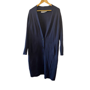Blue Button Up Long Sleeve Midi Long Mid Weight Cardigan Sweater M
